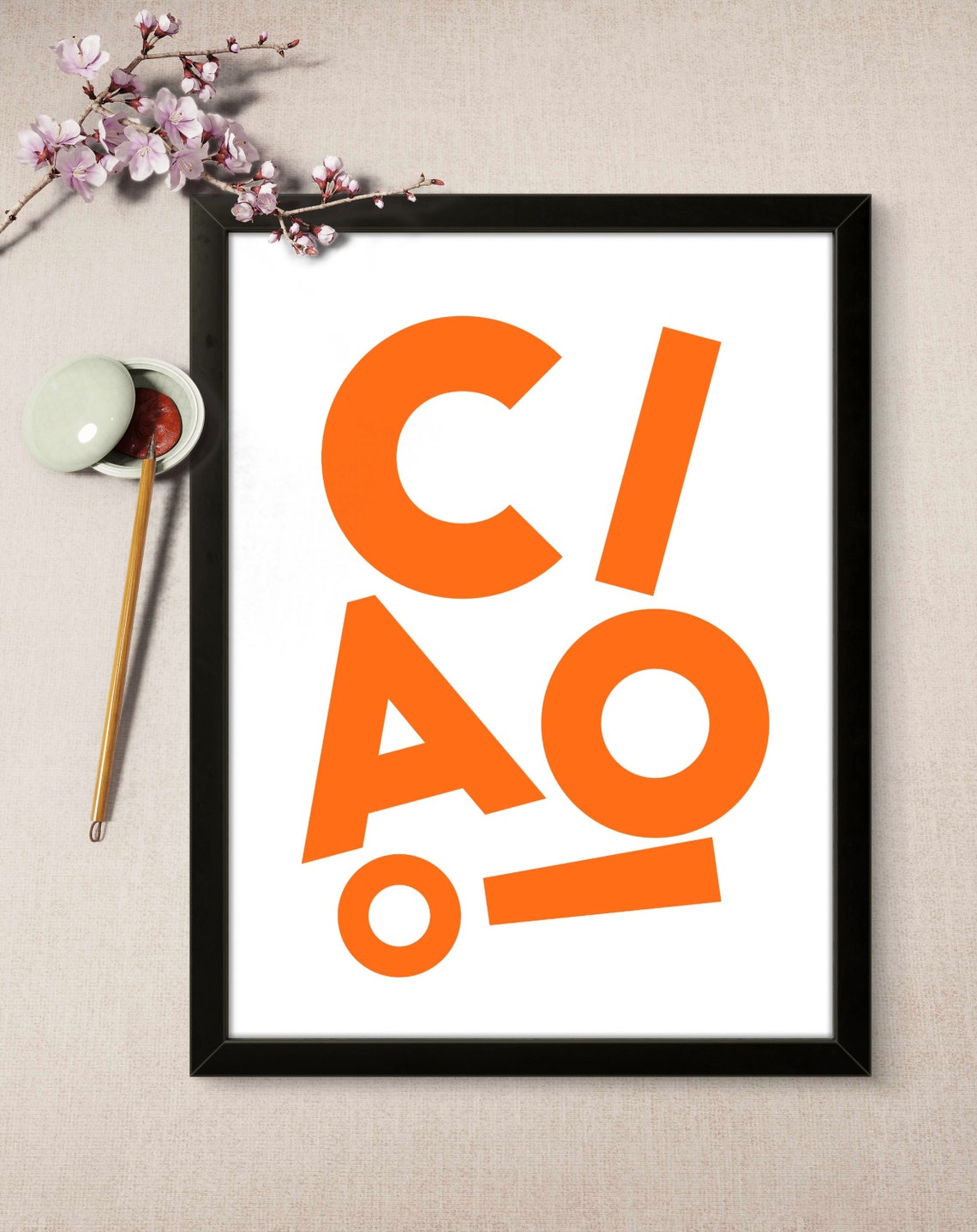 Ciao Orange Offset Letters White Background Fun Modern Poster - Image 2