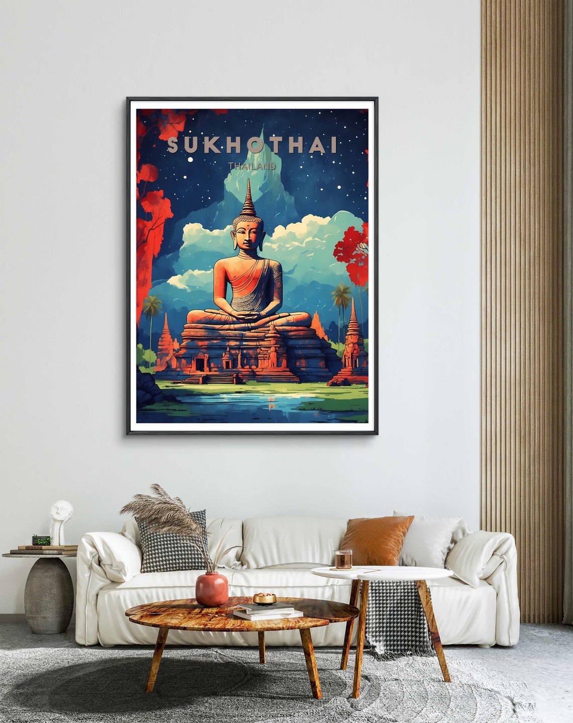 Sukhothai Thailand Ancient Buddha Night Temple Travel Poster - Image 3