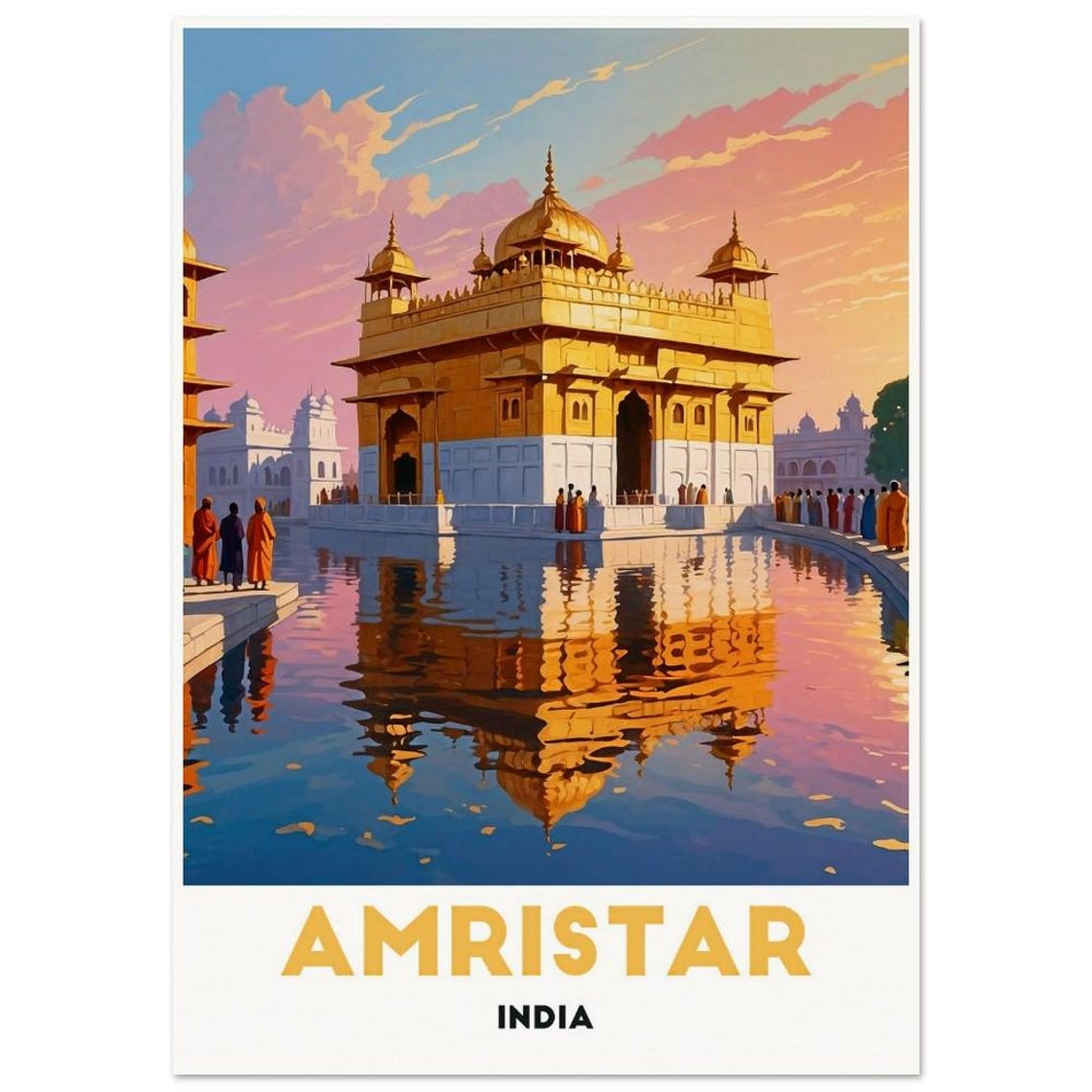 Amritsar India Golden Temple At Sunset With Reflection Travel Poster - Image 3