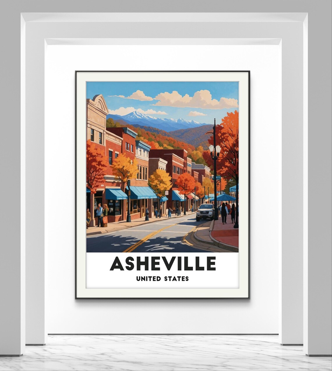 Asheville United States Autumn Mountain Town Street Travel Poster - Image 2
