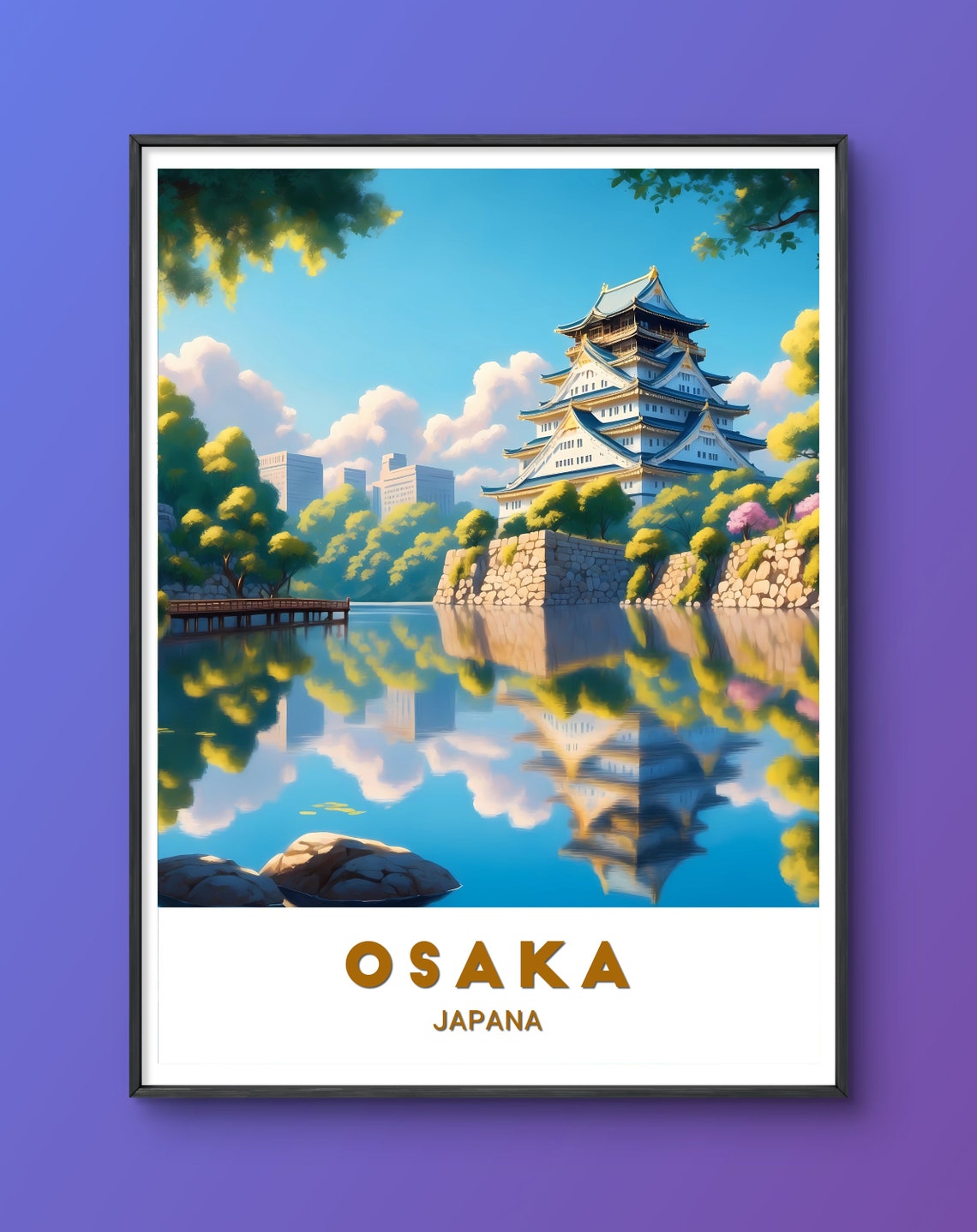 Osaka Japan Castle Moat Reflection Daytime Travel Art Poster