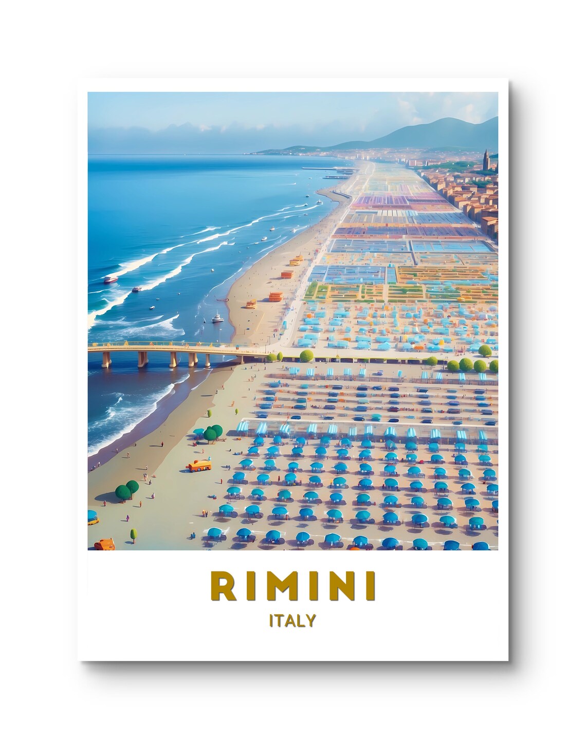 Rimini Italy Beachfront Aerial Umbrellas Adriatic Travel Poster