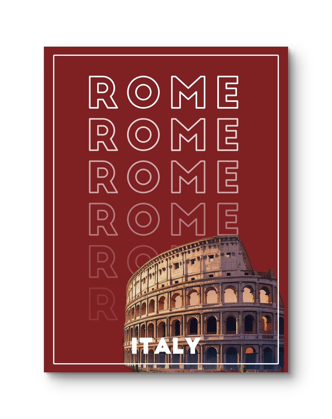 Rome Italy Colosseum Ancient Landmark Red Travel Typography Poster