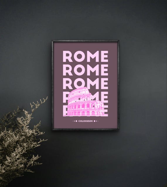Rome Poster Colosseum Wall Art Italy Landmark Print Poster Pink Roman Architecture Decor Gift For History Travel Lovers