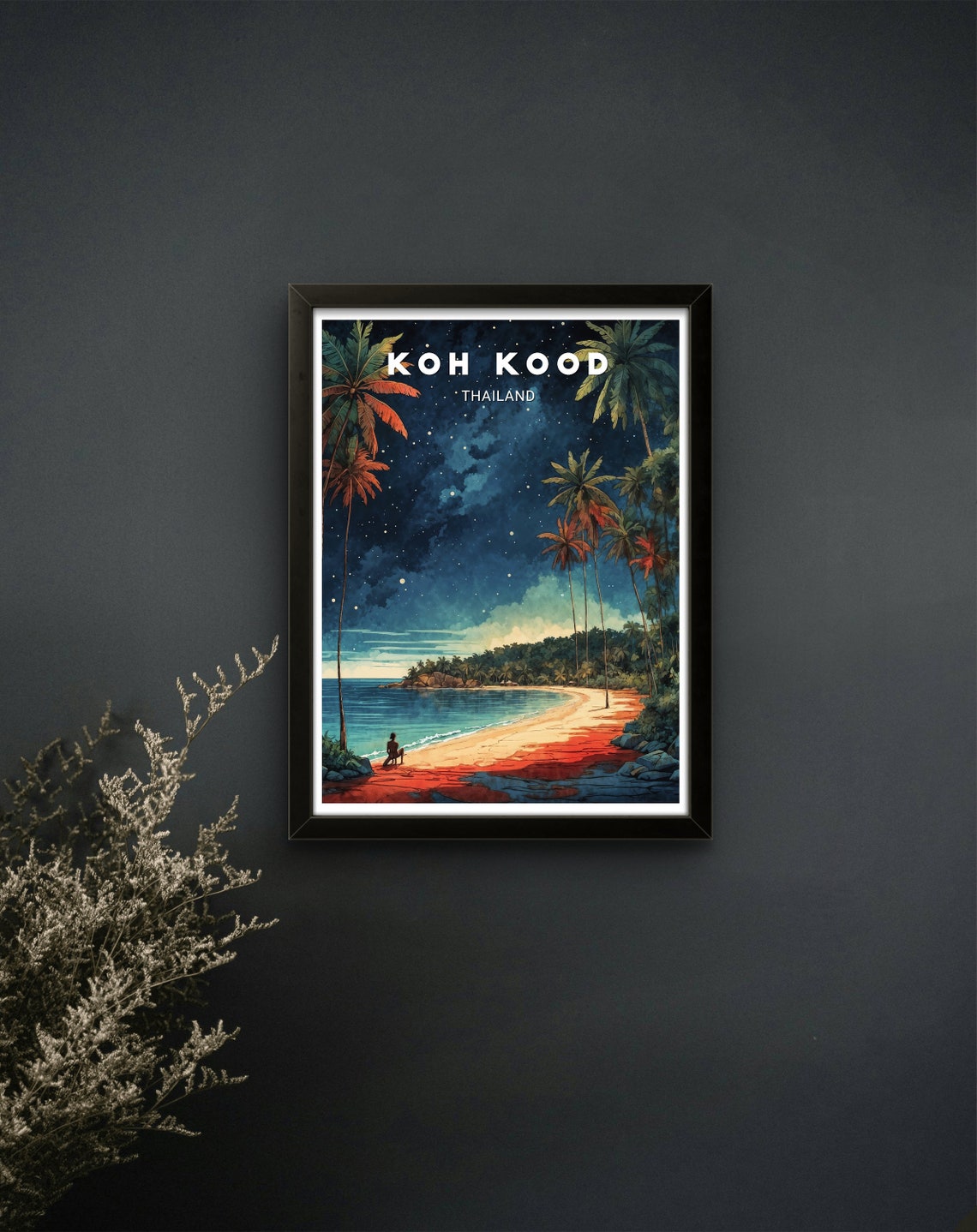 Koh Kood Thailand Starry Night Beach With Palm Trees Travel Poster - Image 2