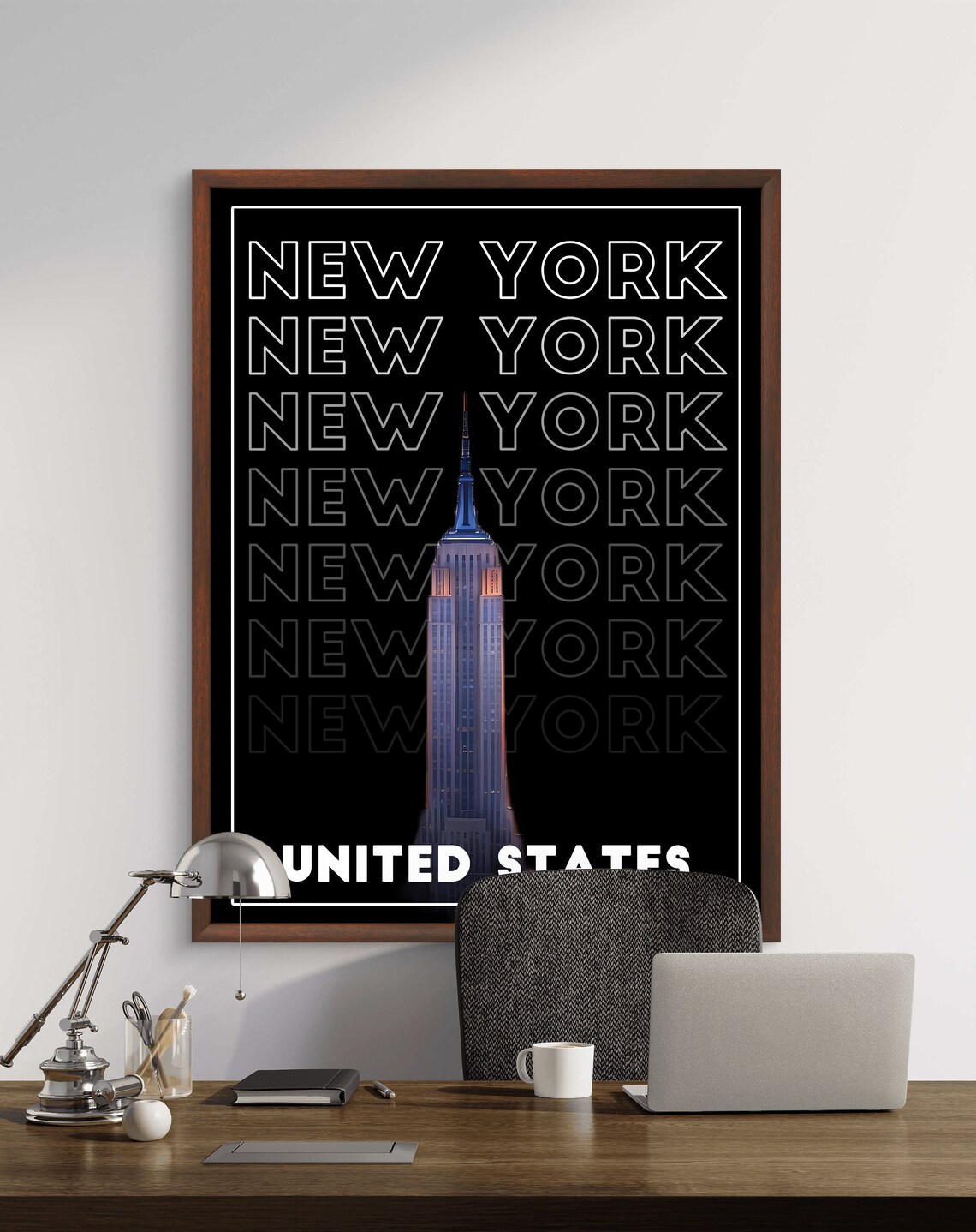 New York City Empire State Building Night Skyline Graphic Poster - Image 2