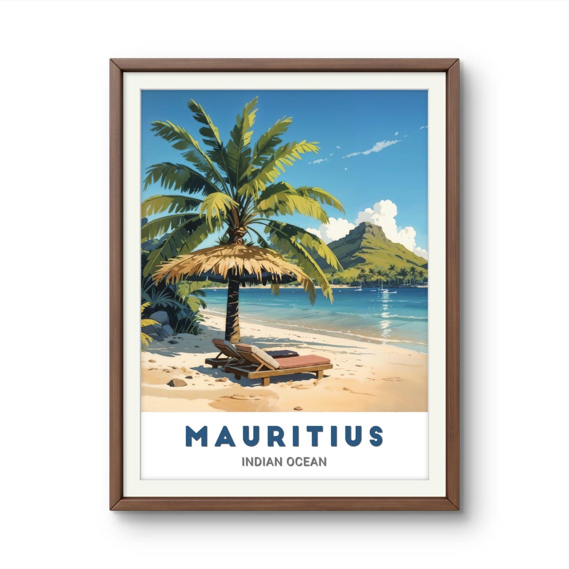 Mauritius Indian Ocean Palm Beach Loungers Mountain Bay Poster - Image 2