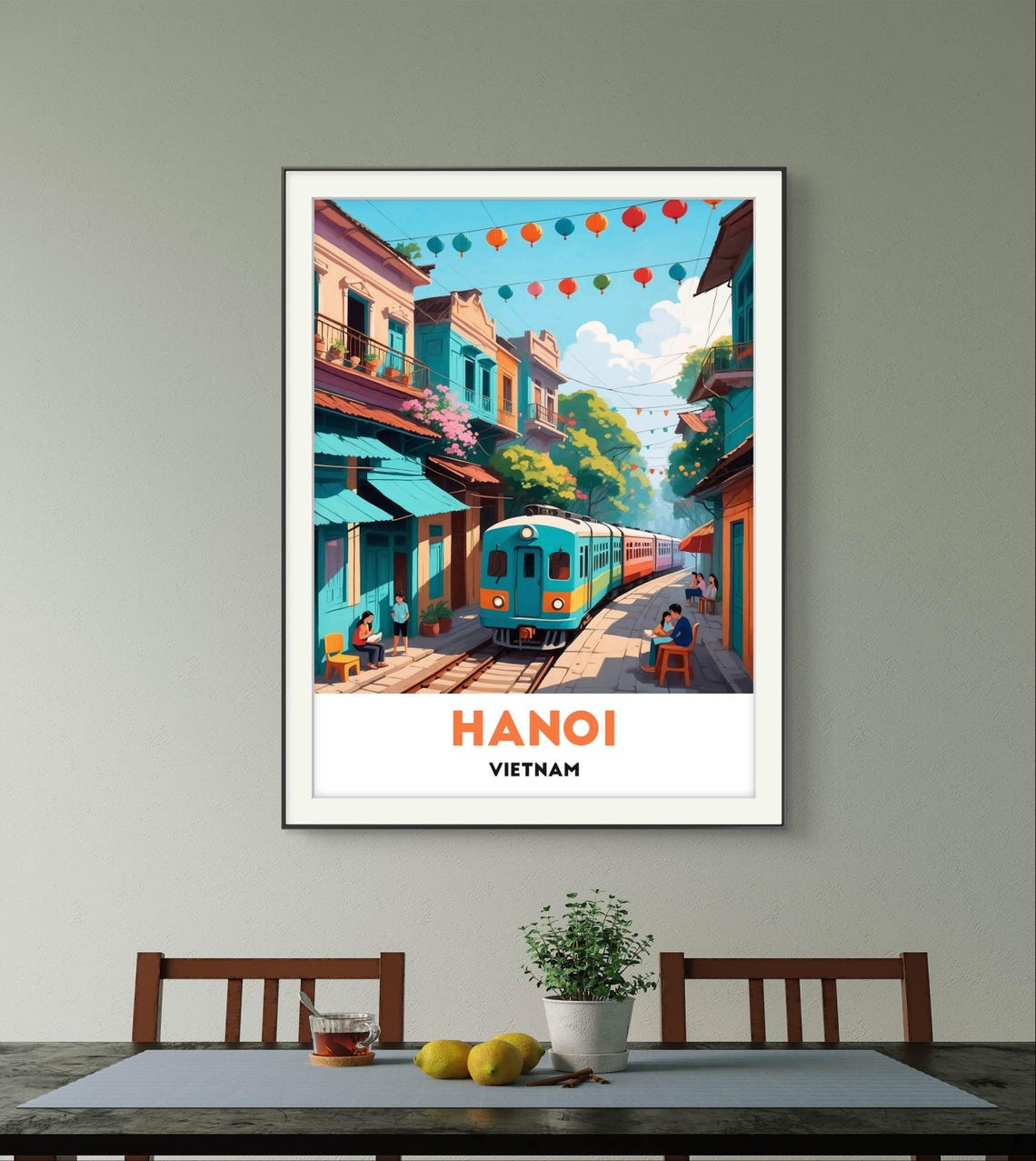 Hanoi Vietnam Train Street Colorful Train Lanterns Old Quarter Poster - Image 3