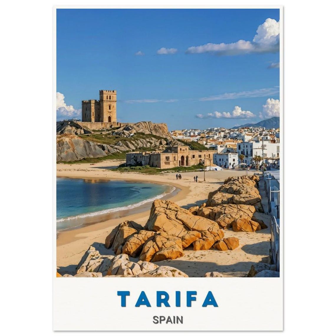 Tarifa Spain Coastal Beach Fortress Town Ocean View Art Poster