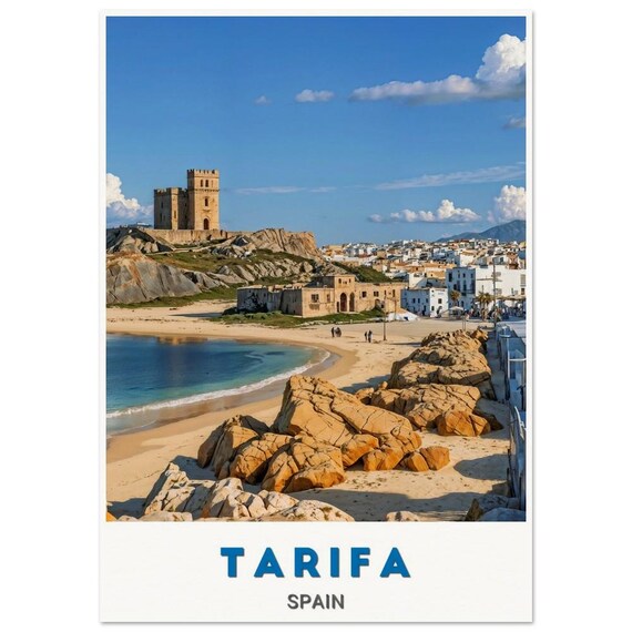 Tarifa Spain Coastal Beach Fortress Town Ocean View Art Poster