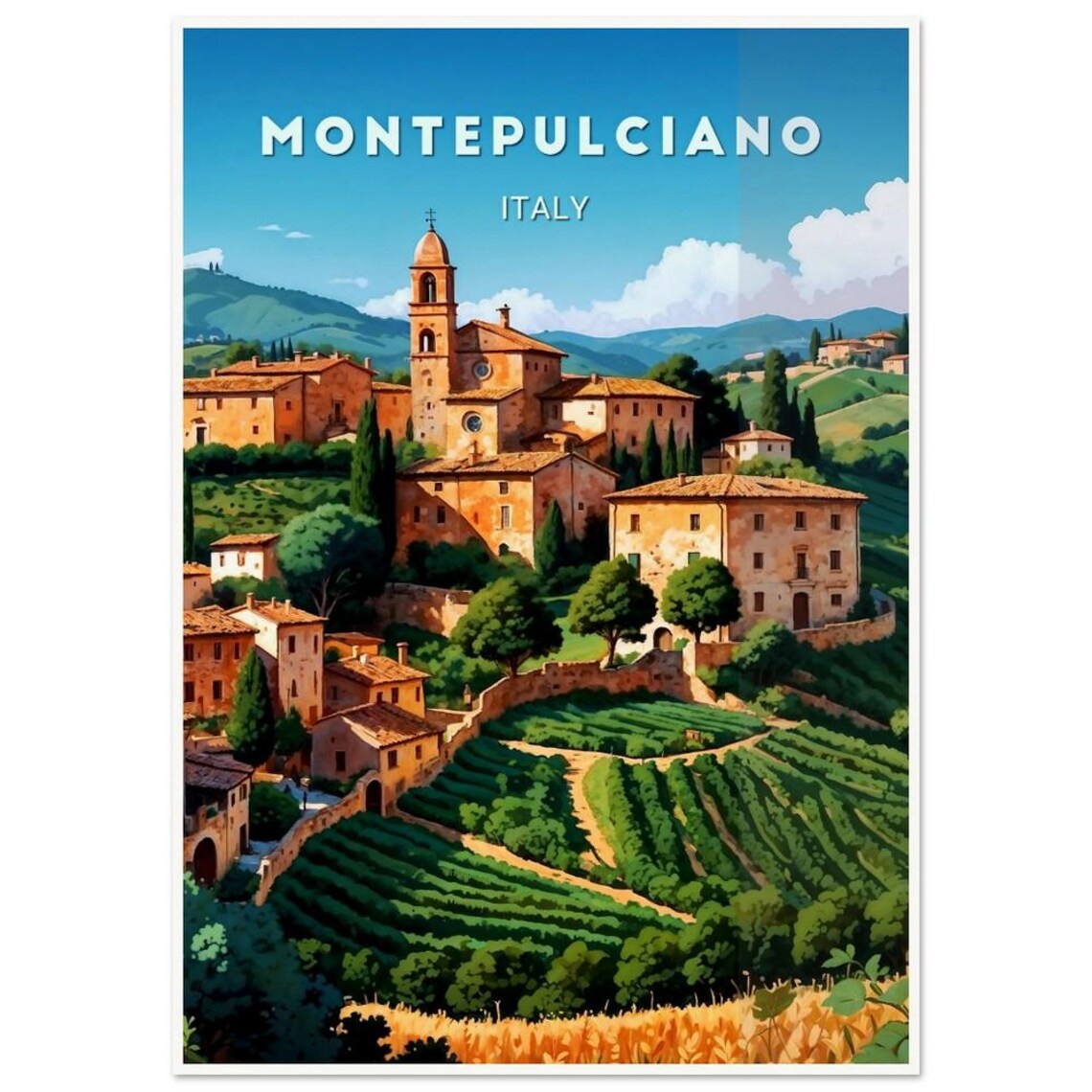 Montepulciano Italy Vineyards Hilltop Village Tuscan Wine Poster - Image 3