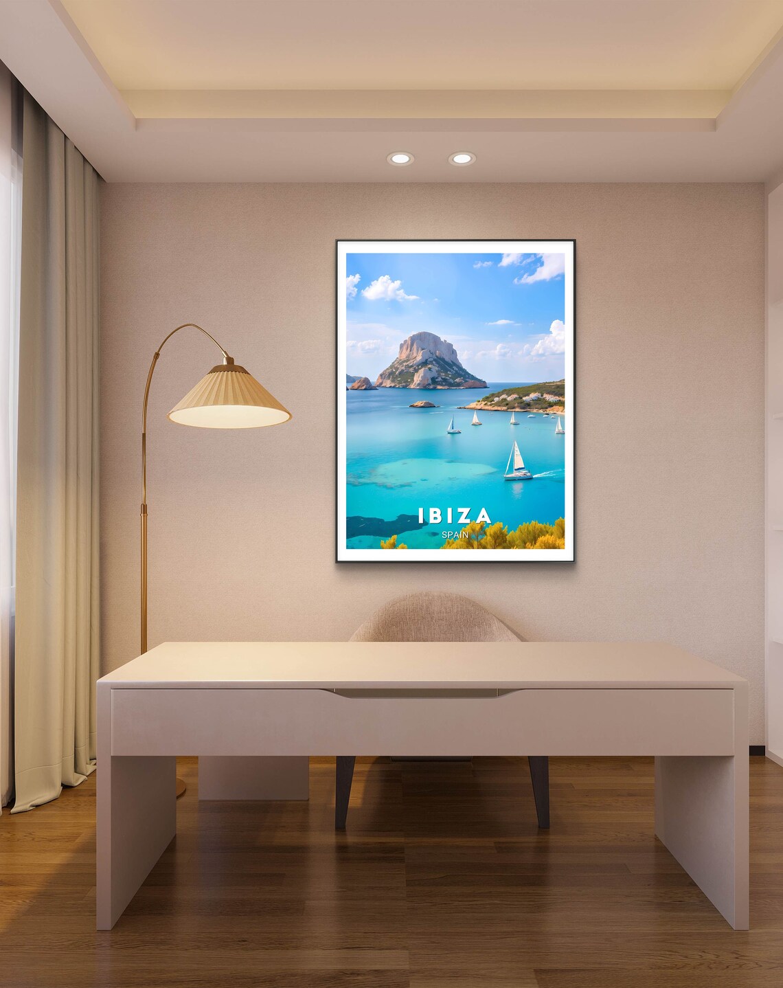 Ibiza Spain Sailboats on Turquoise Water Island Cove Travel Poster - Image 2
