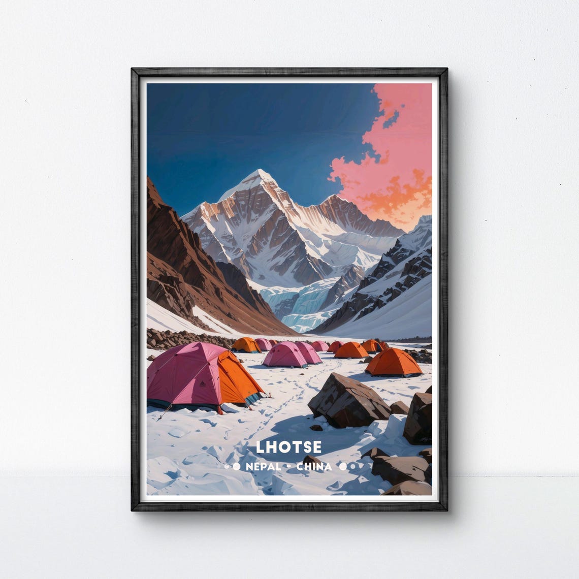 Lhotse Himalaya Mountain Base Camp Colorful Expedition Tents Poster