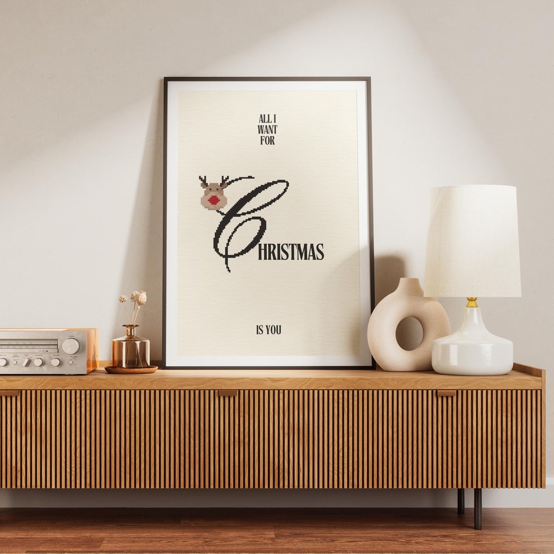 All I Want For Christmas Is You Pixel Reindeer Holiday Quote Poster