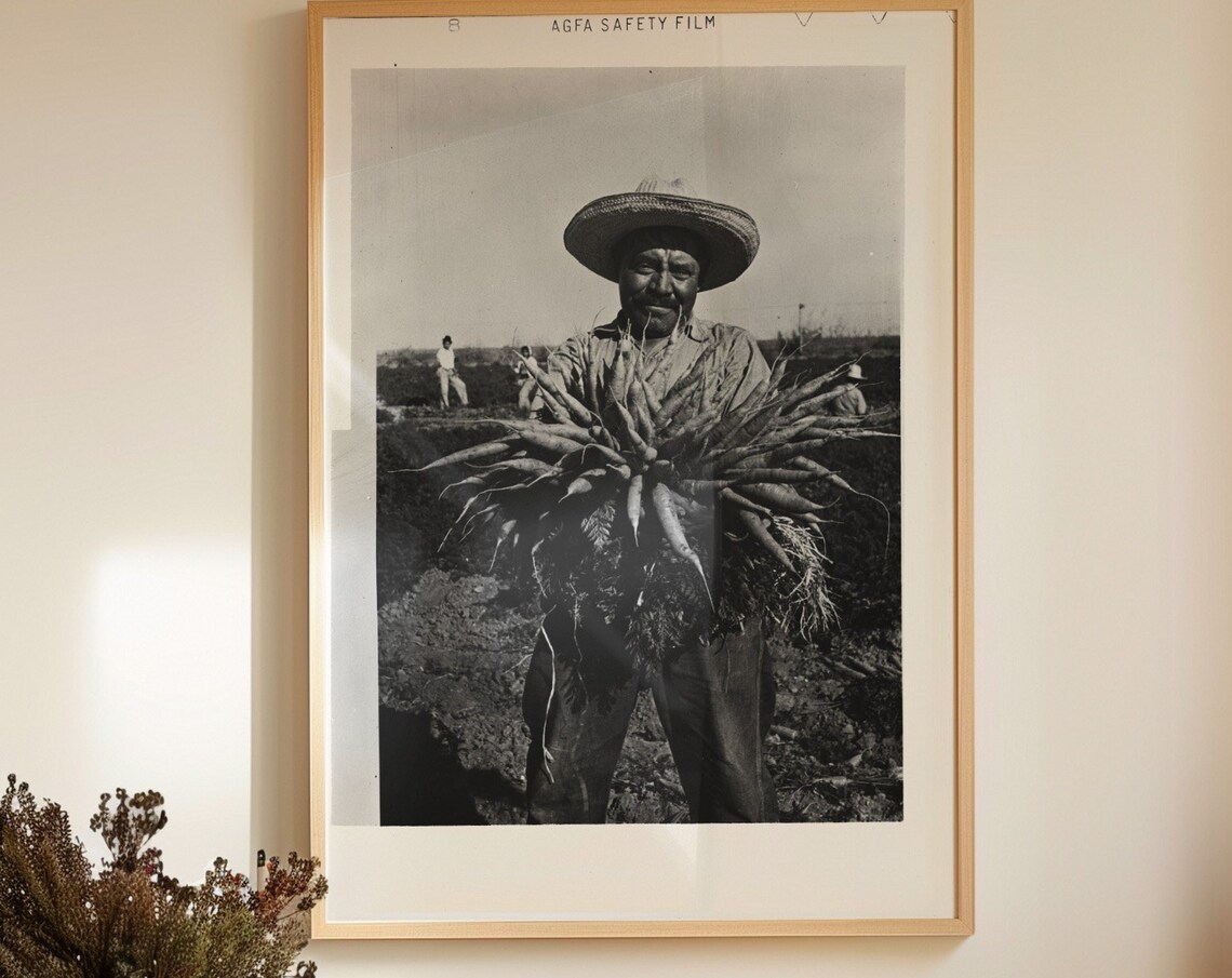 Vintage Mexican Farmer Harvest Portrait Retro Black White Photo Poster