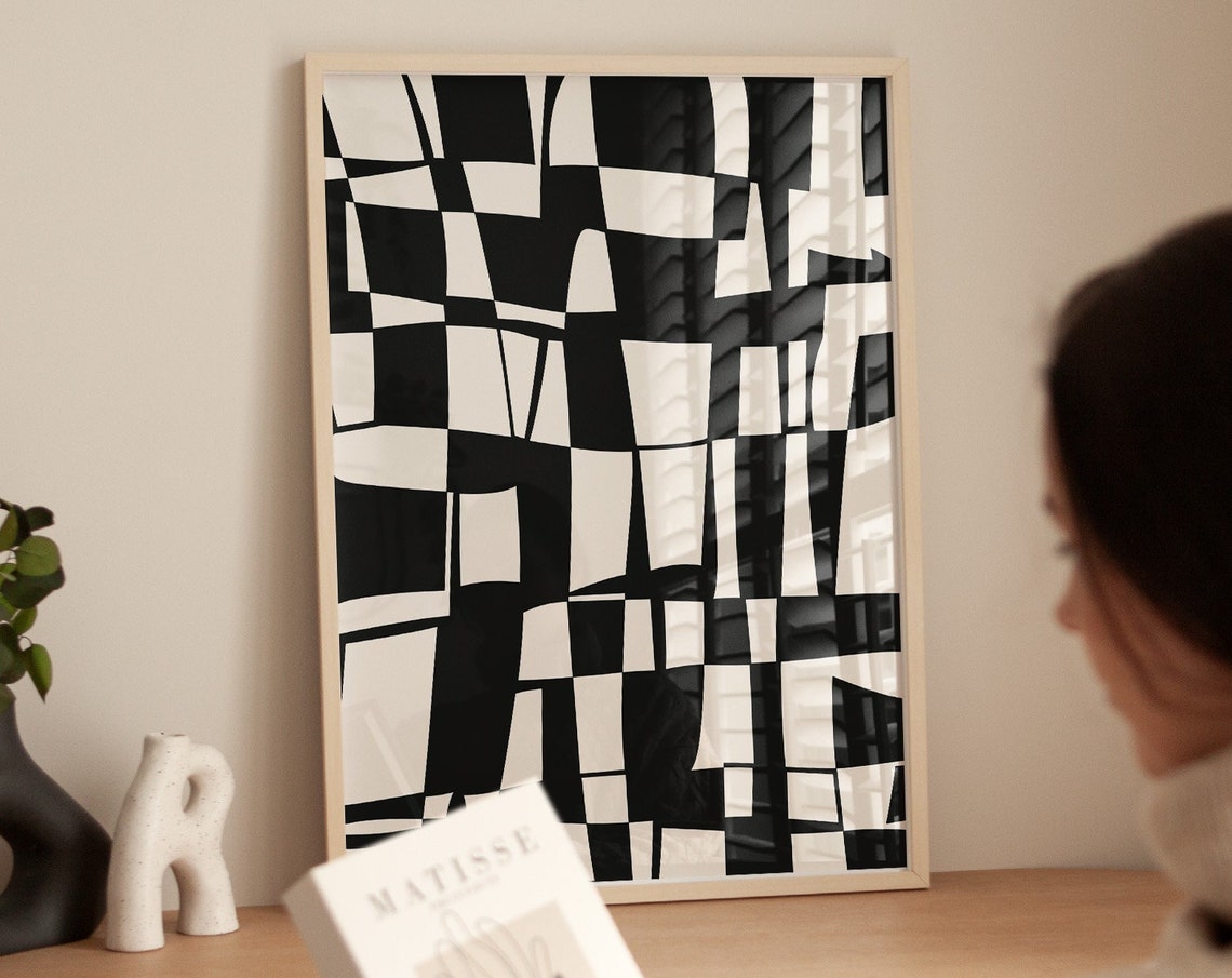 Geometrical Black And White Optical Illusion Checkered Modern Poster