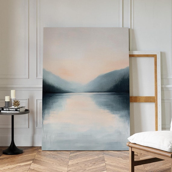 Minimalist Lake Landscape With Soft Pastels And Reflective Waters Wall Art Prints