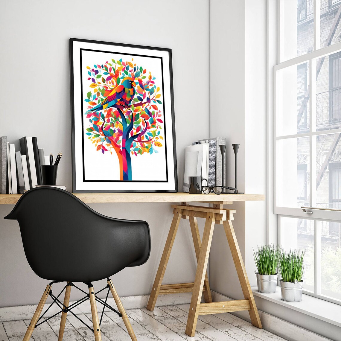 Rainbow Parrot on Colorful Tree of Life Tropical Bird Art Poster - Image 3