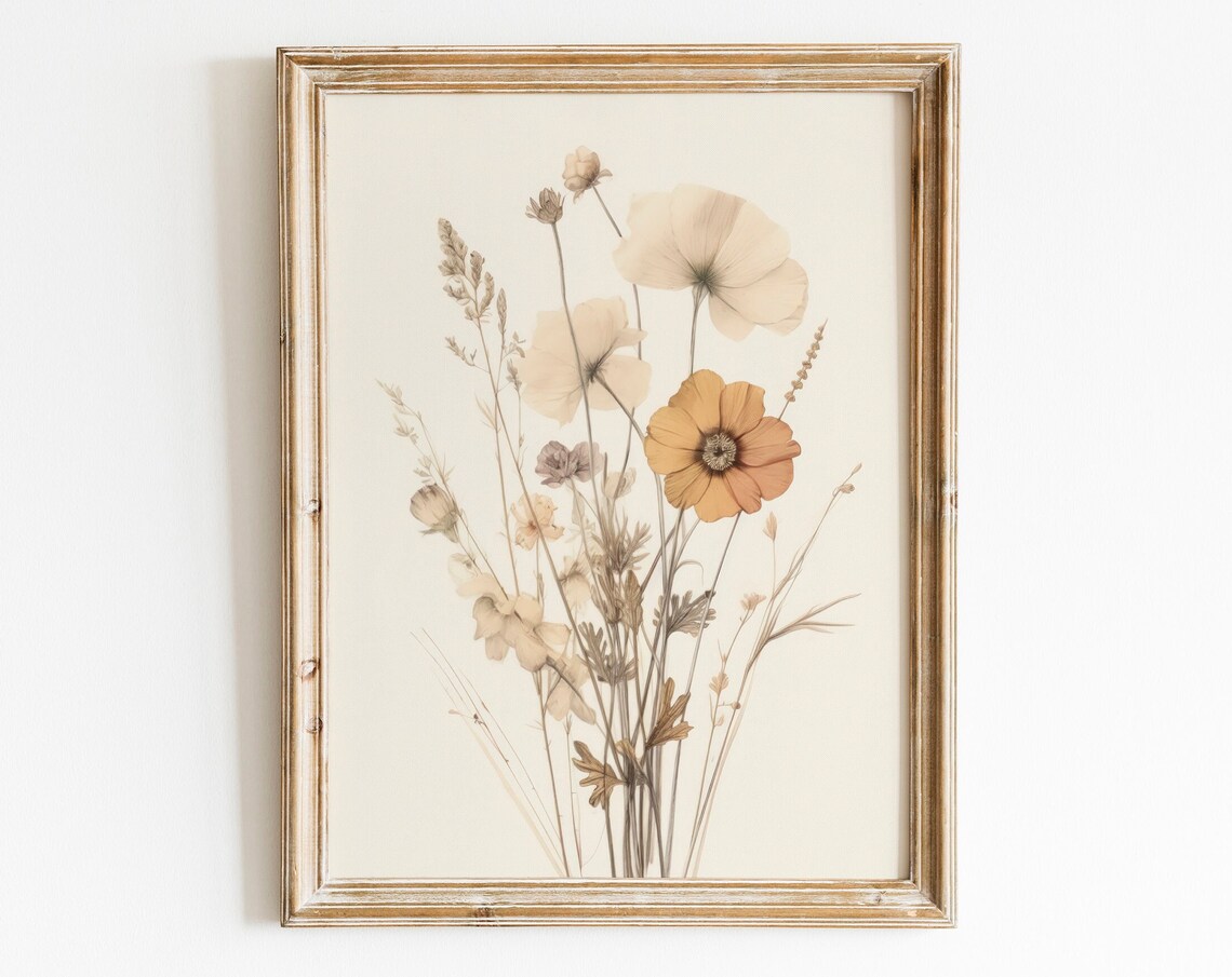 Neutral Wildflower Botanical Study Vintage Cream Floral Poster