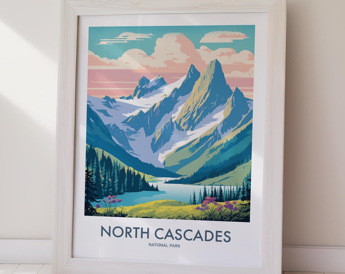 North Cascades National Park Alpine Peaks Lake Meadow Poster - Image 2