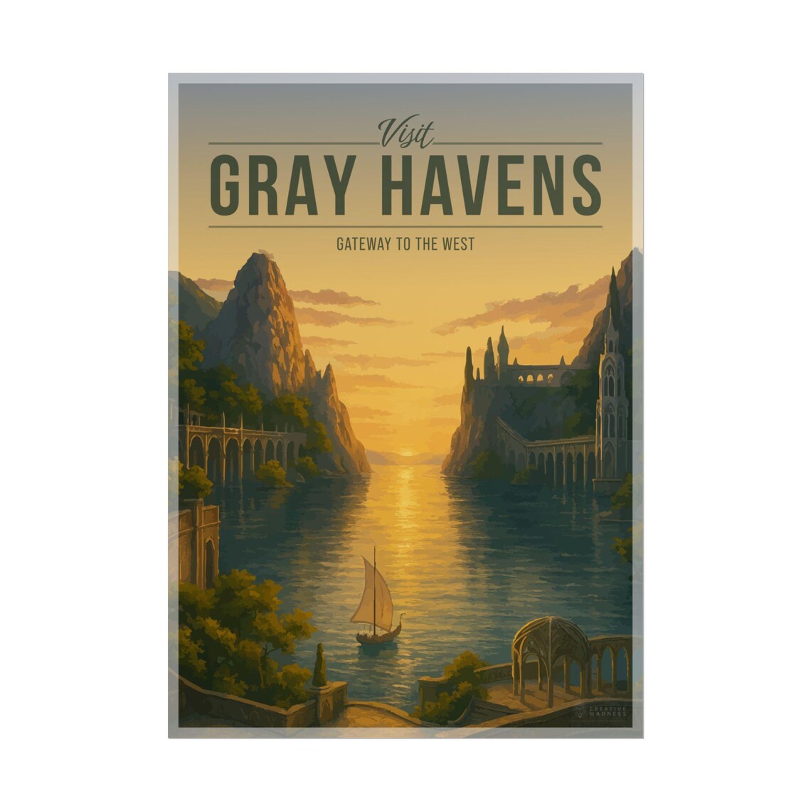 Visit Gray Havens Lord Of The Rings Sunset Gateway Travel Poster