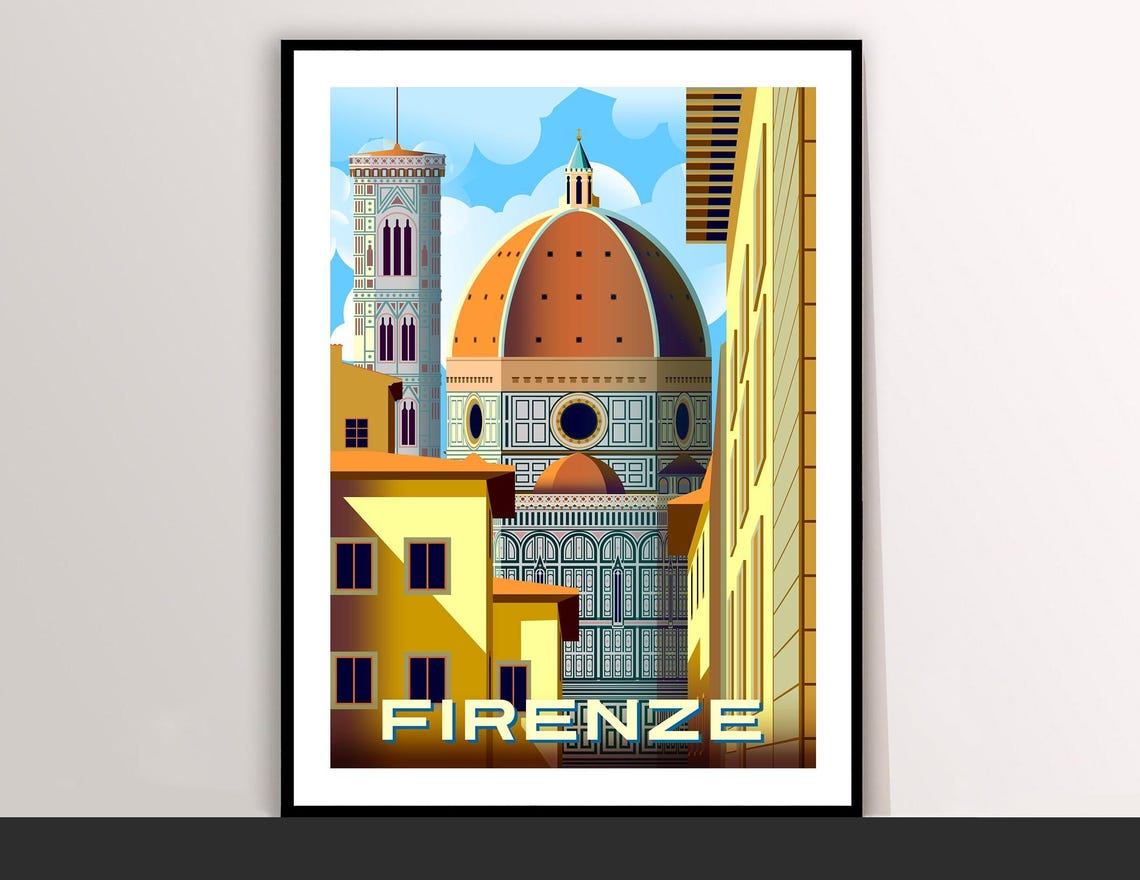 Firenze Florence Duomo Cathedral Dome Bell Tower Modern Travel Poster