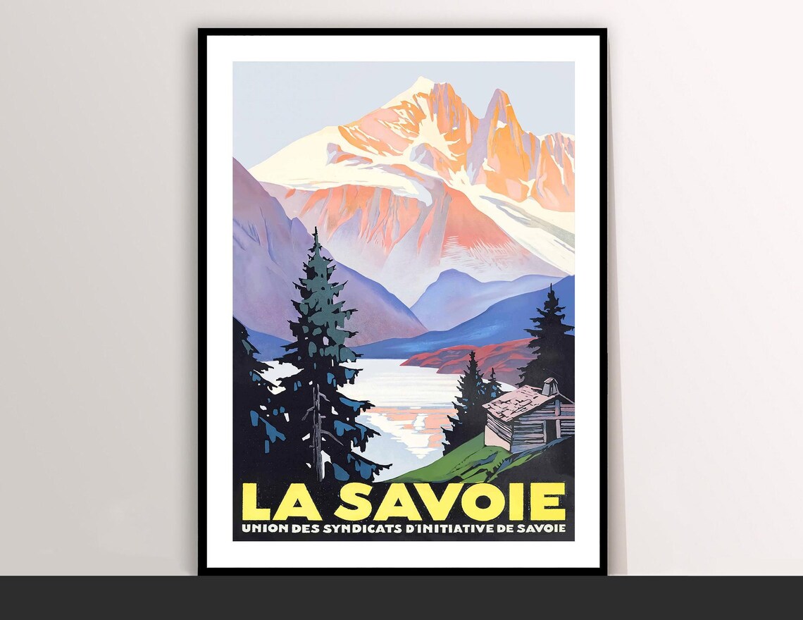 La Savoie French Alps Mont Blanc Lake Vintage Travel Poster Art