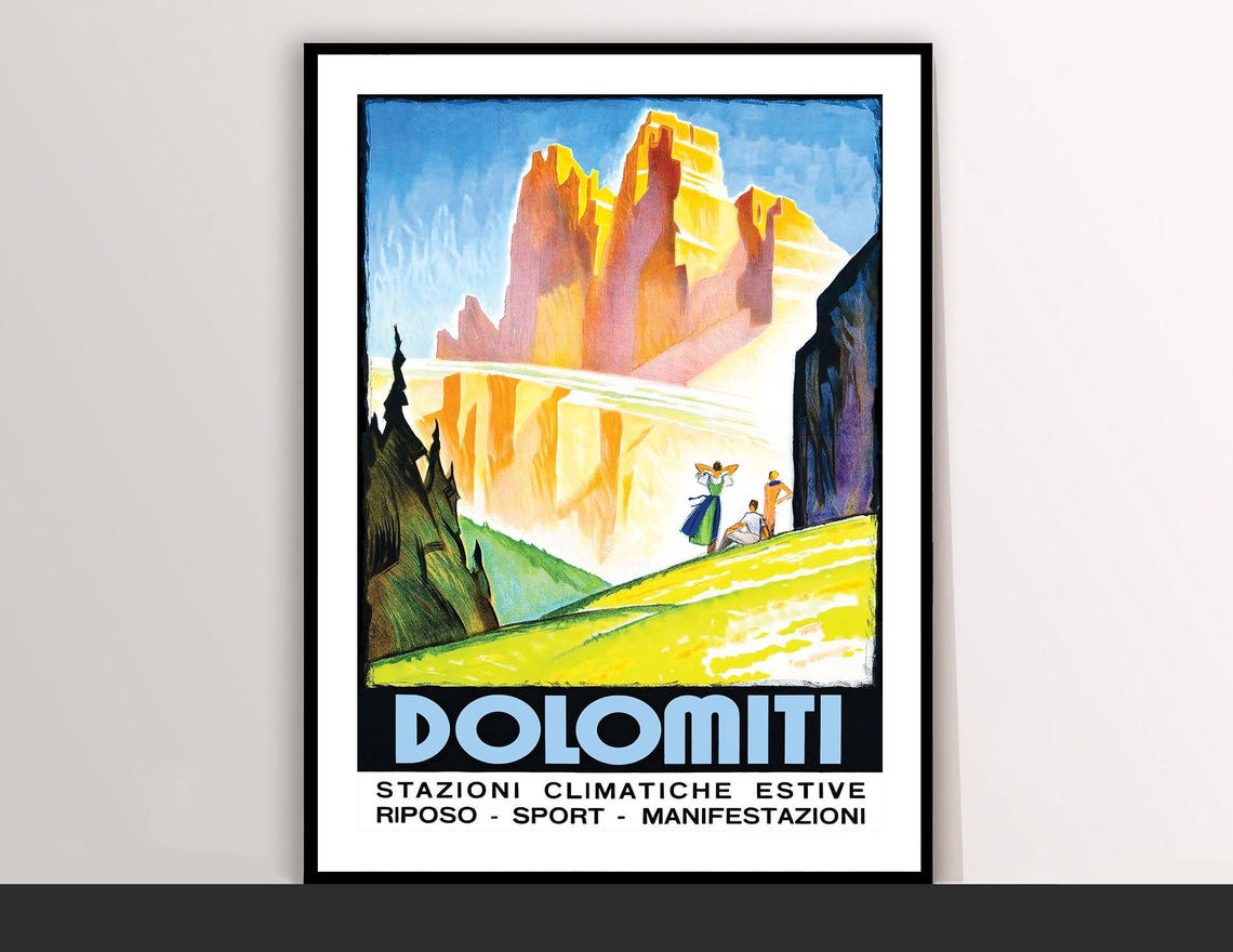 Dolomiti Italy Vintage Alpine Travel Poster Dolomites Mountain Art