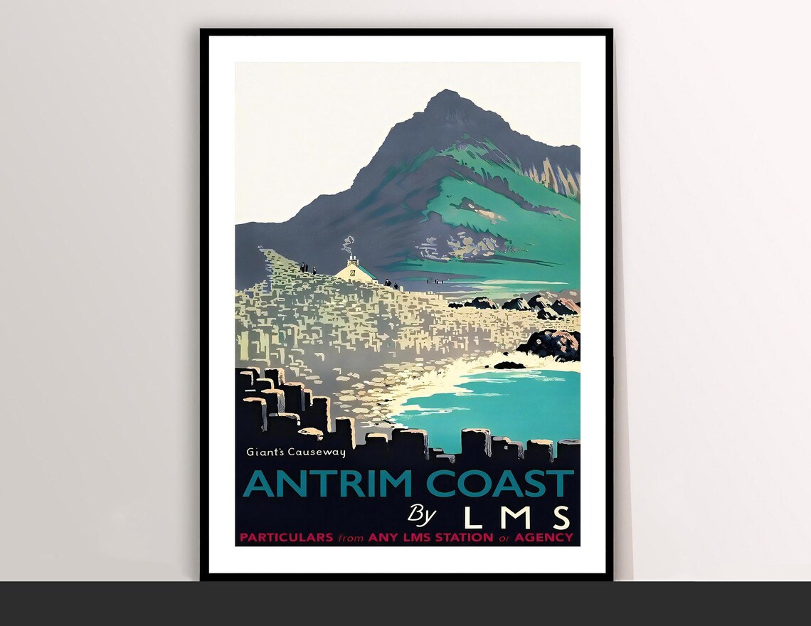 Antrim Coast Giants Causeway Northern Ireland Vintage Travel Poster