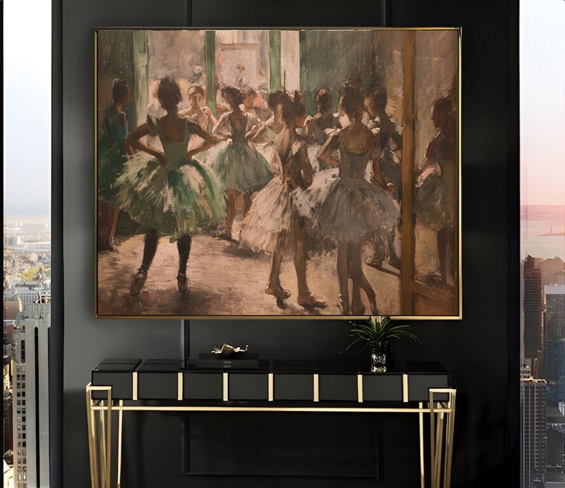 Ballerinas Rehearsing in a Dark Studio Oil Painting Art Poster