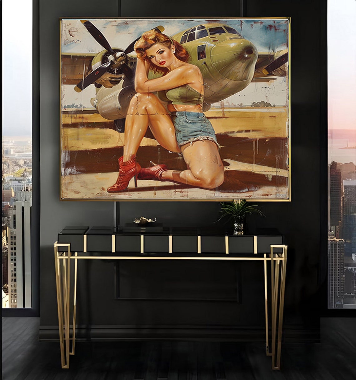 1950s Pinup Girl Vintage Painting Pin Up Girl Art Print Military Pinup Poster Art L Oil Panting L 5 Sizes Available L 005 - Image 2