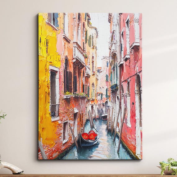 Venice Italy Canal Gondola Europe Abstract Oil Modern Painting Wall Art Framed Canvas Poster Print Living Room Home Decor Traveler Gift
