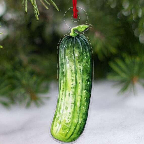 Christmas Pickle Watercolor Acrylic Ornament Funny Holiday Tree Wall Art