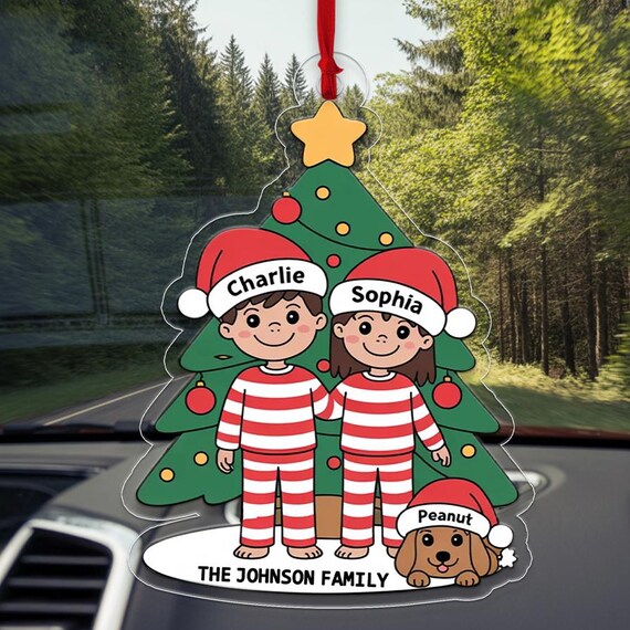 Personalized Family Christmas Ornament Kids Dog Names Tree Pajamas Wall Art