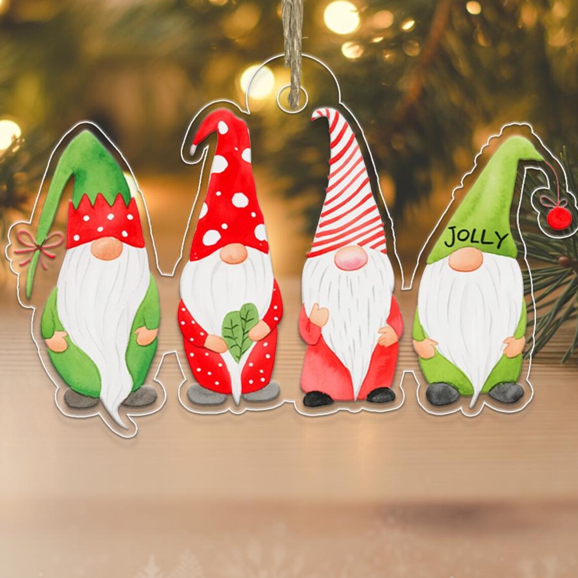 Scandinavian Christmas Gnomes Ornament Set Red Green Jolly Decor Poster