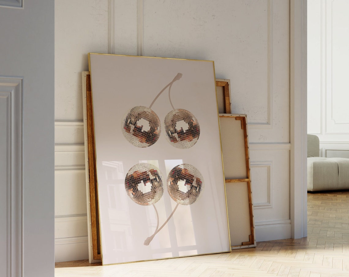 Disco Ball Cherry Pair Sparkling Mirror Balls Pink Photo Poster - Image 6