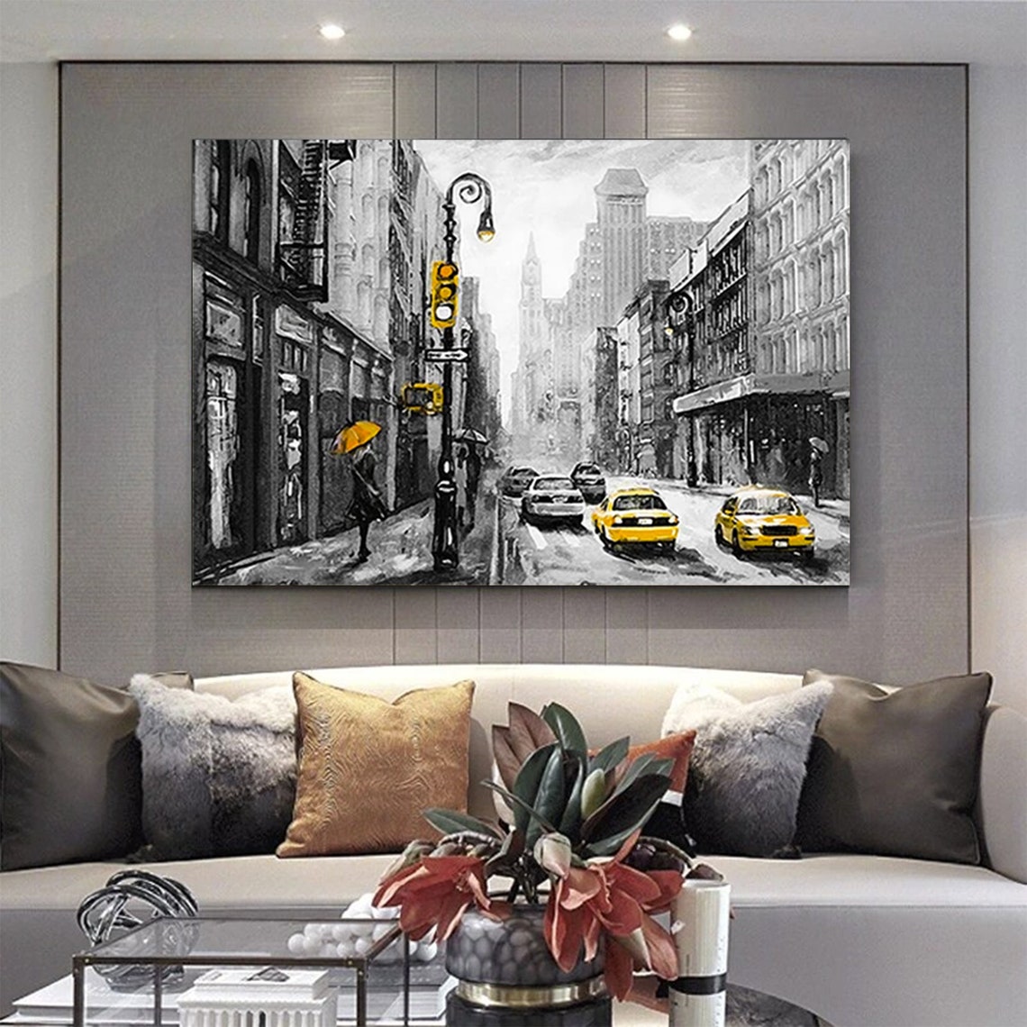 Yellow Taxi Abstract Landscape Posters And Prints Wall Art Oil Painting On Canvas New York Paris City View Picture For Living Room Decor