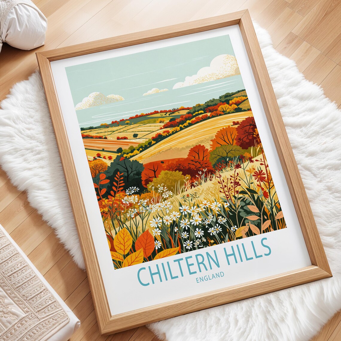 Chiltern Hills England Autumn Meadows Wildflowers Scenic Travel Poster