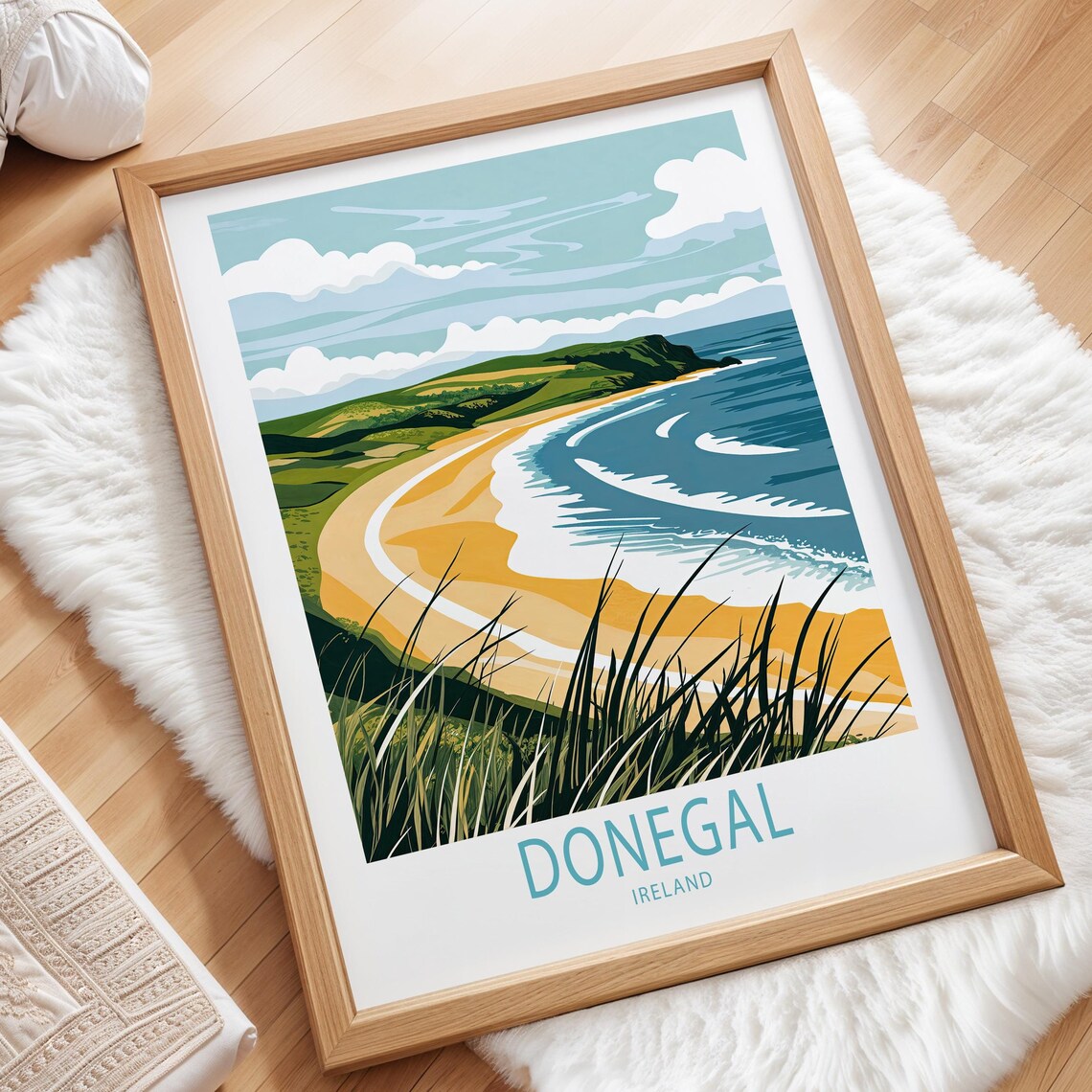 Donegal Ireland Travel Poster Golden Beach Waves Atlantic Coast