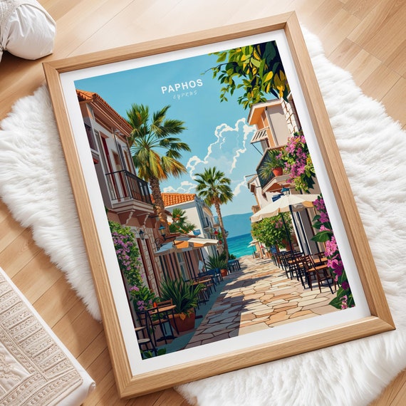 Paphos Travel Poster Cyprus Print Wall Art Custom Home Decor Birthday Gifts Minimalist Cityscape