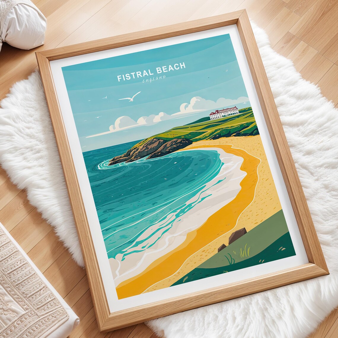 Fistral Beach England Sunny Sand and Surf Coastal View Poster - Image 3