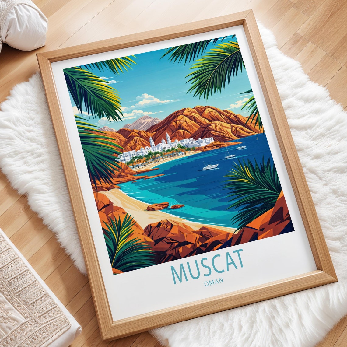 Muscat Oman White Old Town on the Bay With Rugged Red Mountains Poster - Image 3