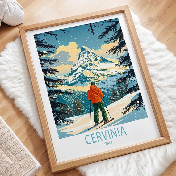 Cervinia Italy Skier Beneath the Matterhorn Snow Peak Poster