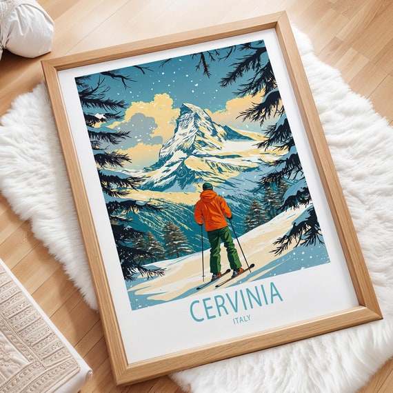 Cervinia Italy Travel Poster Italy Wall Art Cervinia Ski Paradise Print Home Decor Custom Travel Poster Birthday Gifts