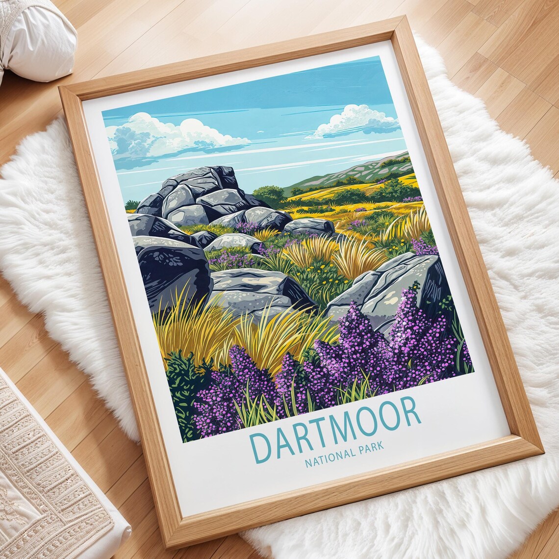Dartmoor National Park Granite Tors Above Purple Heather and Golden Grass Poster - Image 3