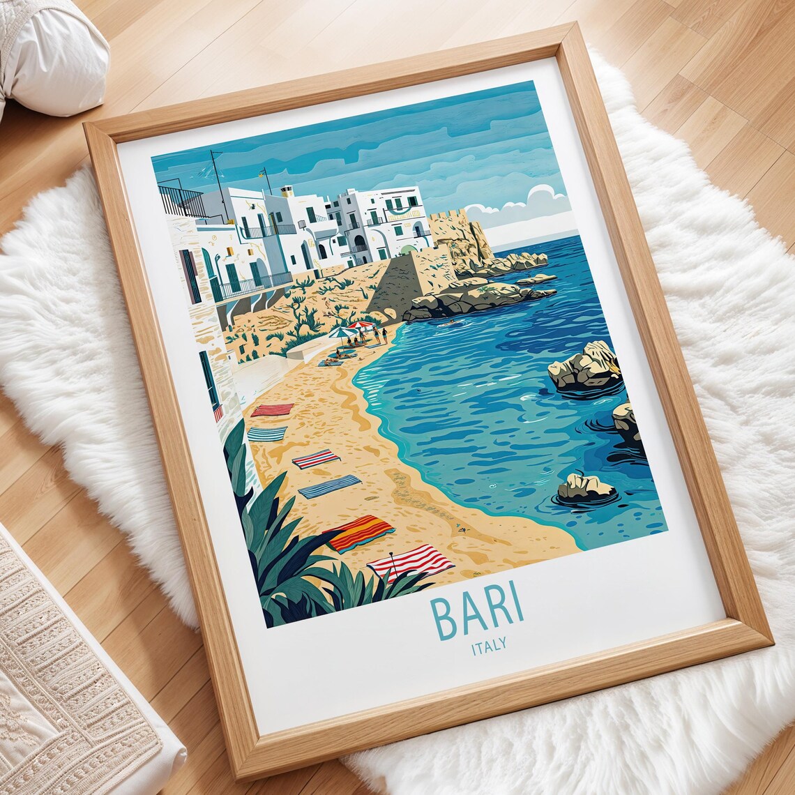 Bari Italy Old Town Beach Turquoise Water Seaside Travel Poster