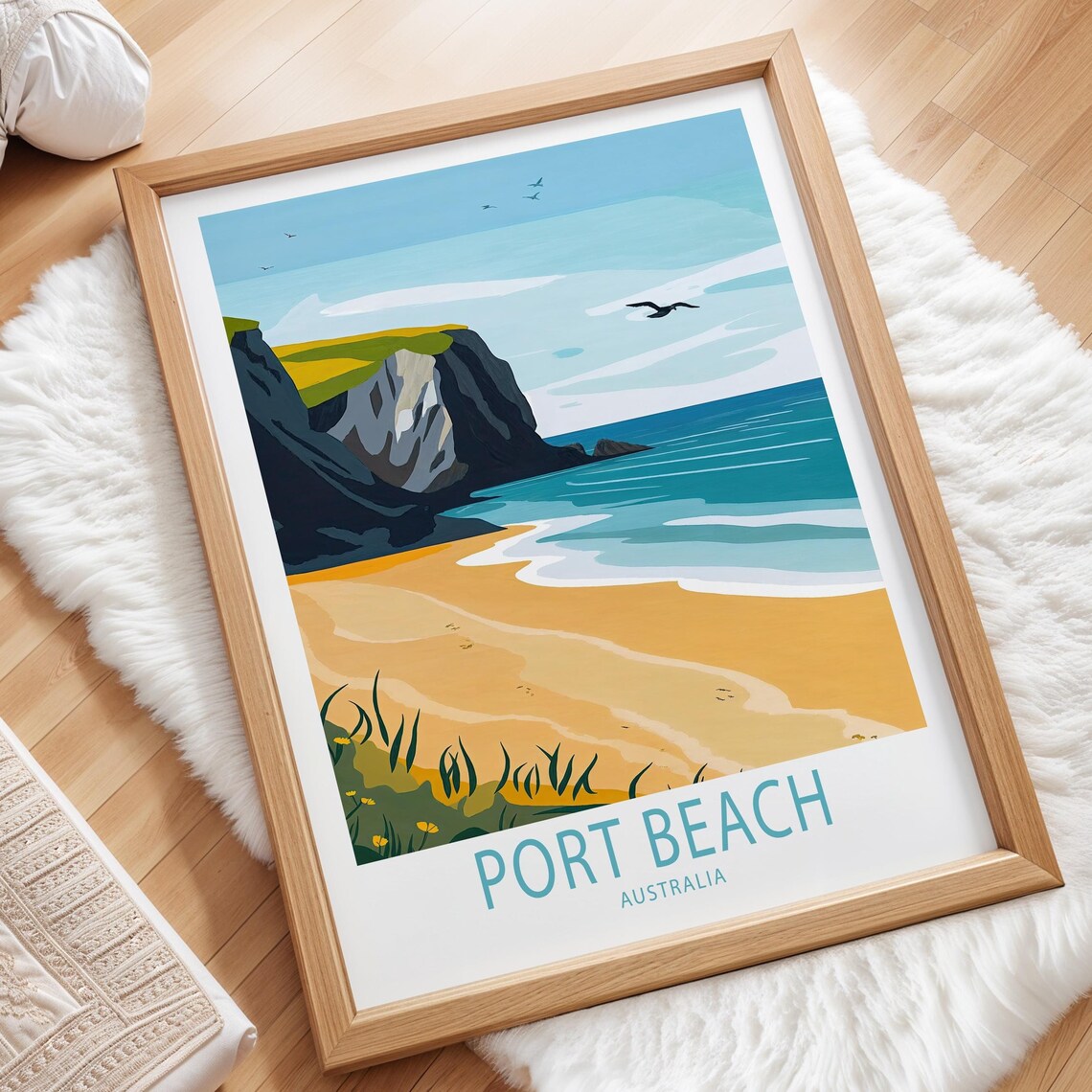 Port Beach Australia Scenic Golden Sand Rocky Cliffs Seaside Poster - Image 3