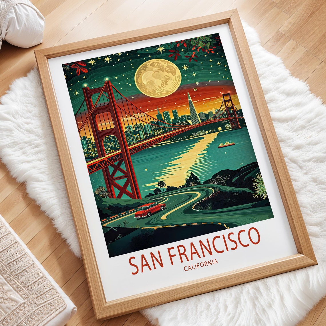 San Francisco California Golden Gate Bridge Moonlight Poster