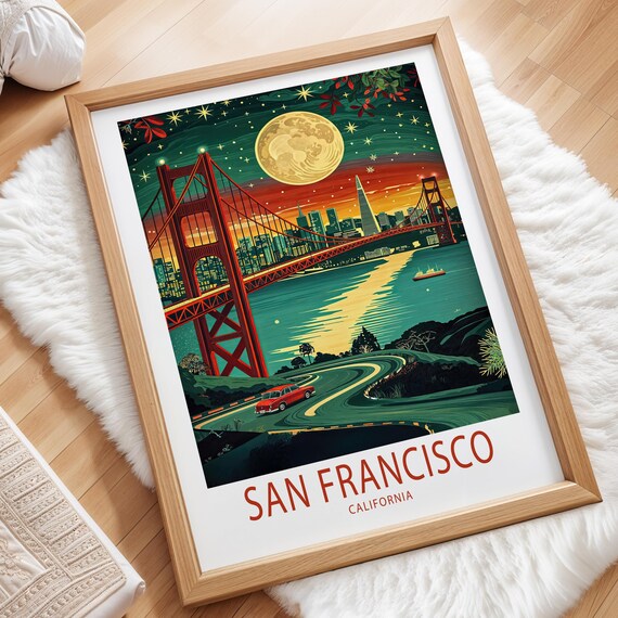 San Francisco California Golden Gate Bridge Moonlight Poster