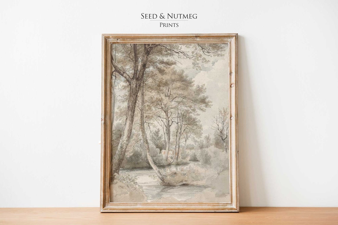Rustic Forest Sketch With Trees Minimalist Vintage Art Poster